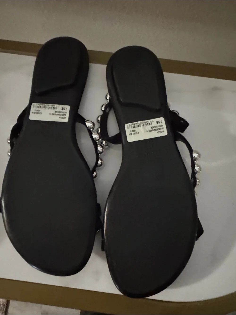 SCHUTZ Black Slide Sandals with Silver Bead Trim No box never worn - Picture 5 of 6
